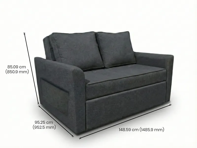 Zenith 2 Seater Sofa Cum Bed in Denim Blue